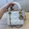 CHRISTIAN DIOR Lambskin Cannage Mini Lady Dior Latte