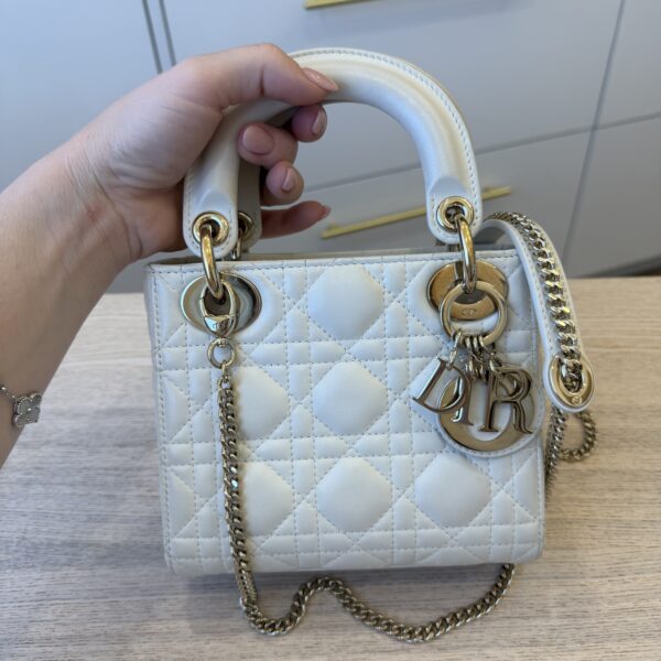 CHRISTIAN DIOR Lambskin Cannage Mini Lady Dior Latte