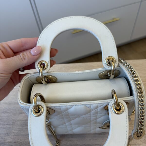 CHRISTIAN DIOR Lambskin Cannage Mini Lady Dior Latte