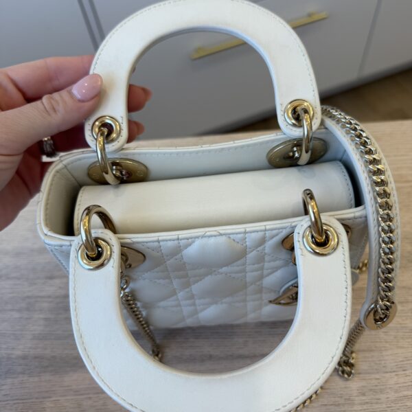 CHRISTIAN DIOR Lambskin Cannage Mini Lady Dior Latte