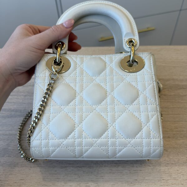 CHRISTIAN DIOR Lambskin Cannage Mini Lady Dior Latte