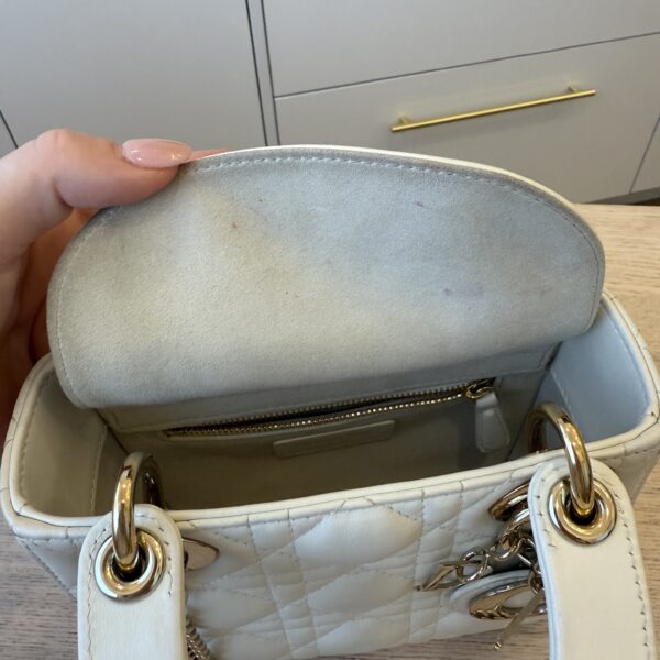 CHRISTIAN DIOR Lambskin Cannage Mini Lady Dior Latte