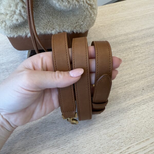 Saint Laurent (YSL) Shearling Calfskin Small Emmanuelle Bucket Bag Natural Beige Brick