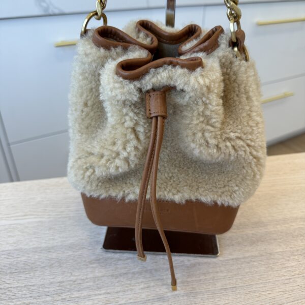 Saint Laurent (YSL) Shearling Calfskin Small Emmanuelle Bucket Bag Natural Beige Brick