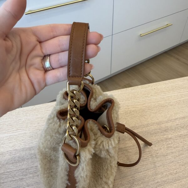 Saint Laurent (YSL) Shearling Calfskin Small Emmanuelle Bucket Bag Natural Beige Brick