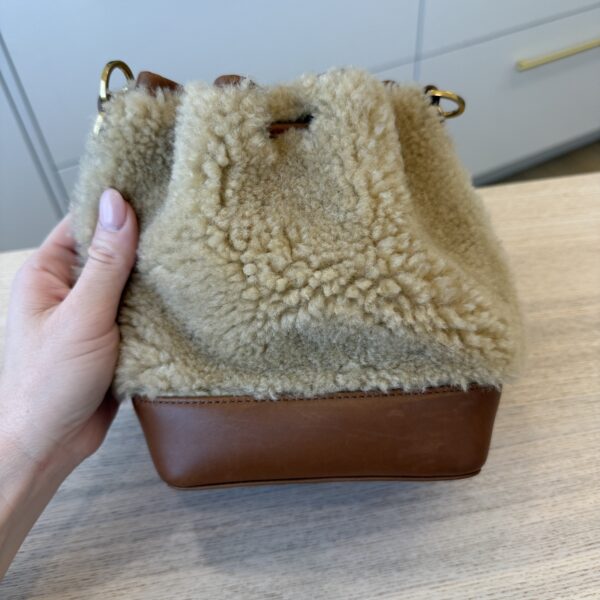 Saint Laurent (YSL) Shearling Calfskin Small Emmanuelle Bucket Bag Natural Beige Brick