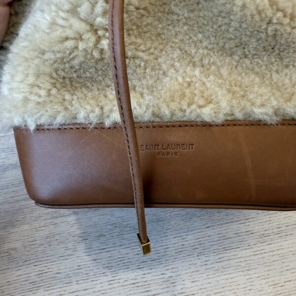 Saint Laurent (YSL) Shearling Calfskin Small Emmanuelle Bucket Bag Natural Beige Brick