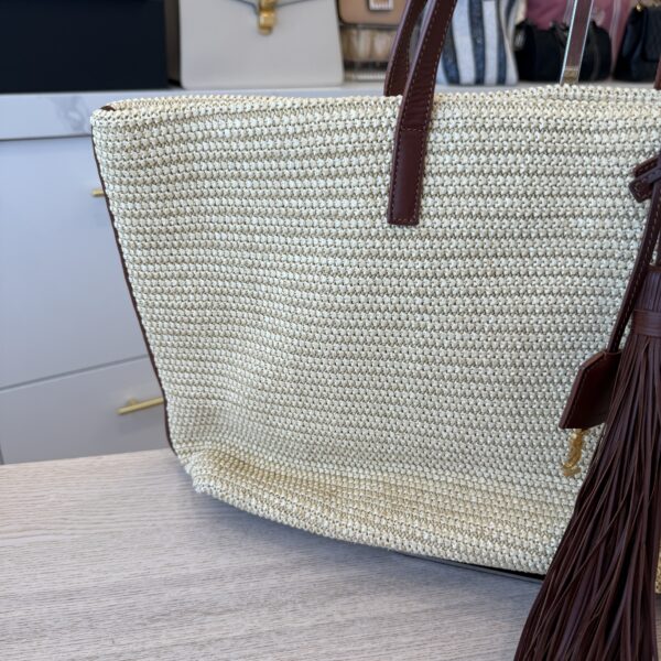 Saint Laurent (YSL) Shopper Tote Woven Raffia East West