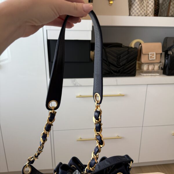 Chanel Navy Lambskin Leather Vintage CC Drawstring Bucket Bag