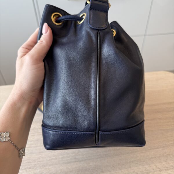 Chanel Navy Lambskin Leather Vintage CC Drawstring Bucket Bag