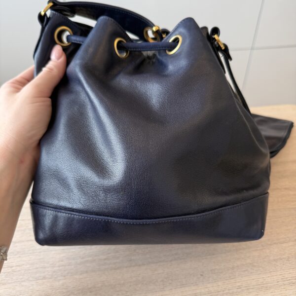 Chanel Navy Lambskin Leather Vintage CC Drawstring Bucket Bag