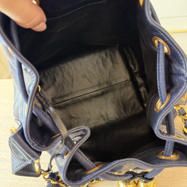 Chanel Navy Lambskin Leather Vintage CC Drawstring Bucket Bag