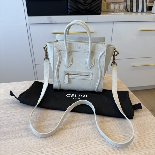 Celine Drummed Calfskin Nano Luggage Rice Gold Hardare