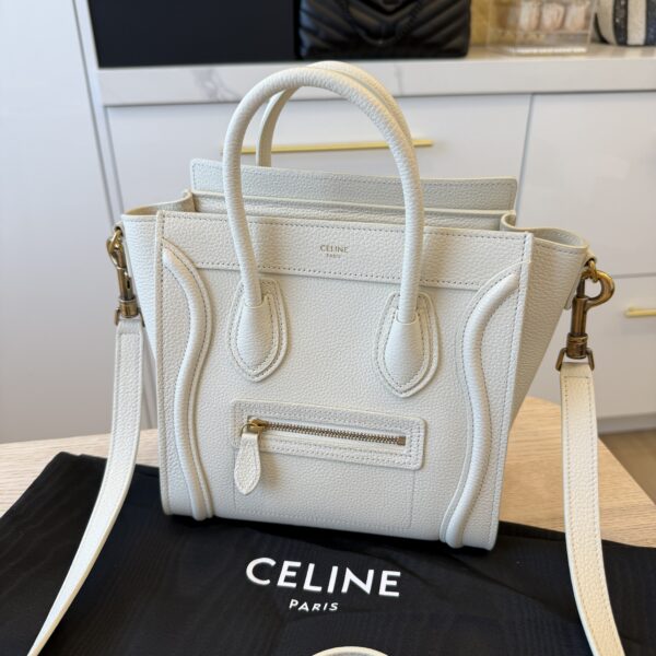 Celine Drummed Calfskin Nano Luggage Rice Gold Hardare