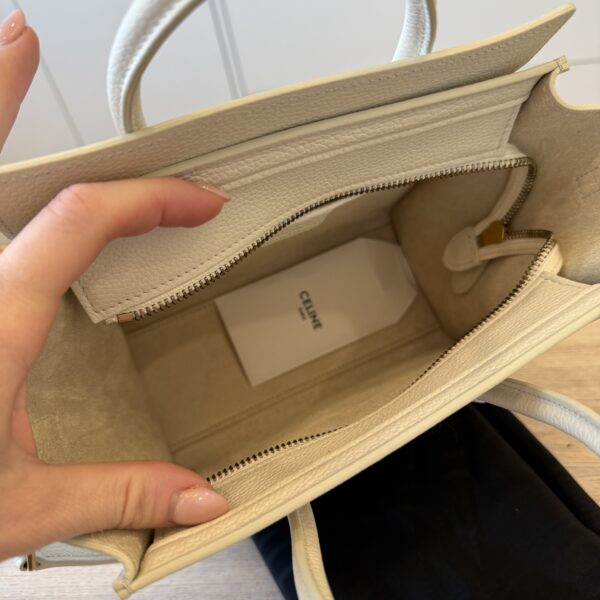 Celine Drummed Calfskin Nano Luggage Rice Gold Hardare