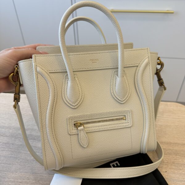 Celine Drummed Calfskin Nano Luggage Rice Gold Hardare