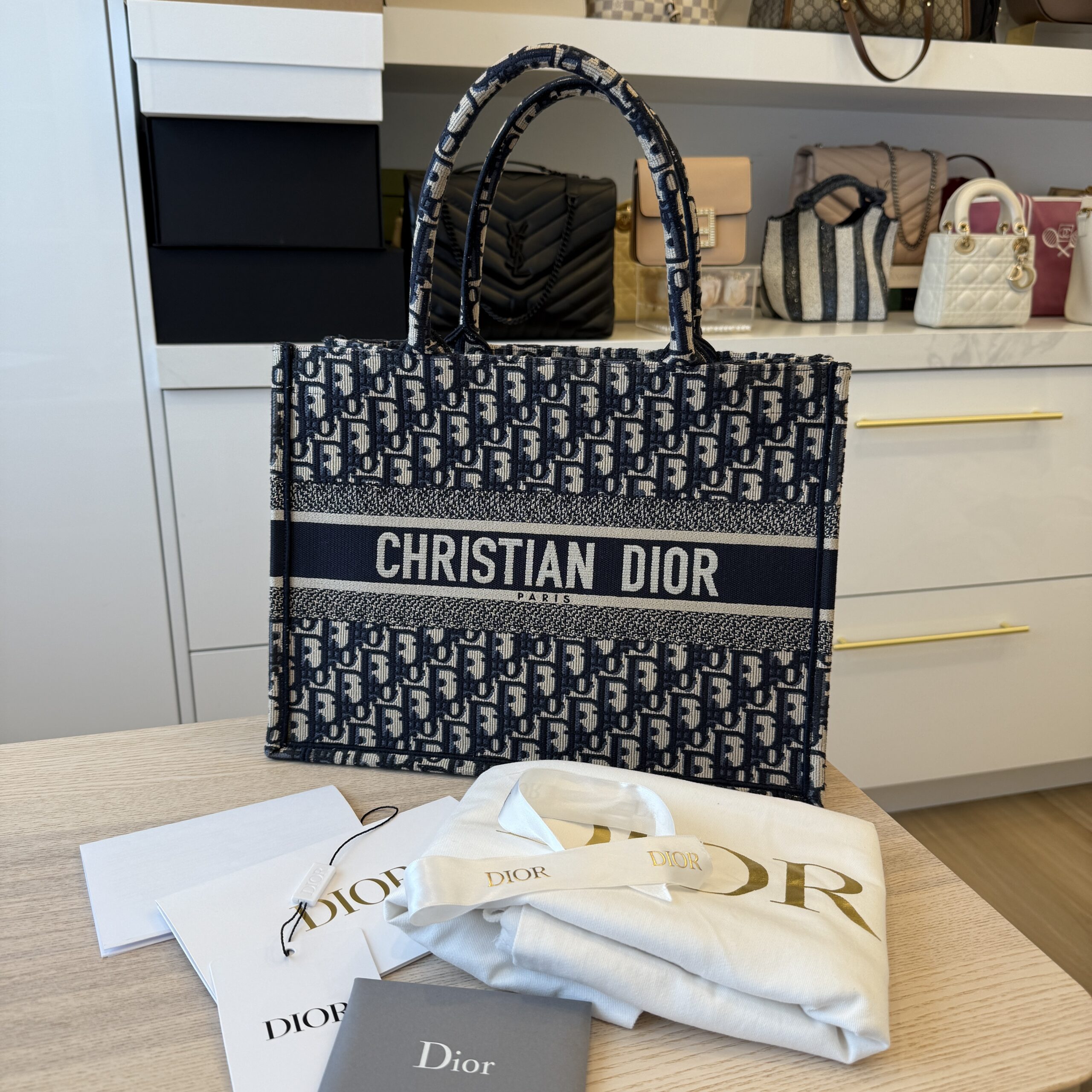 Christian Dior Oblique Medium Book Tote Blue Multicolor