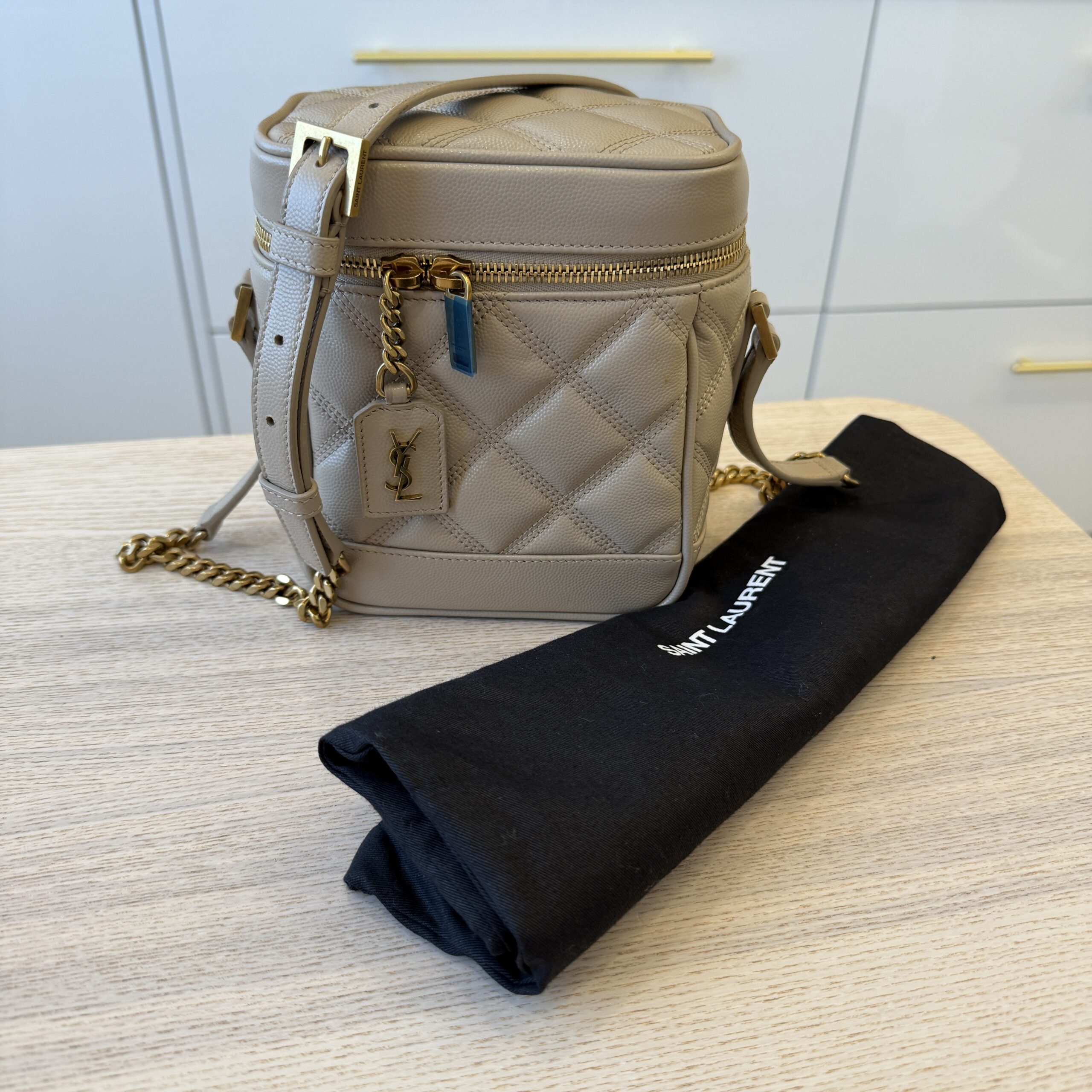 Saint Laurent Grain de Poudre Quilted 80's Vanity Bag Beige