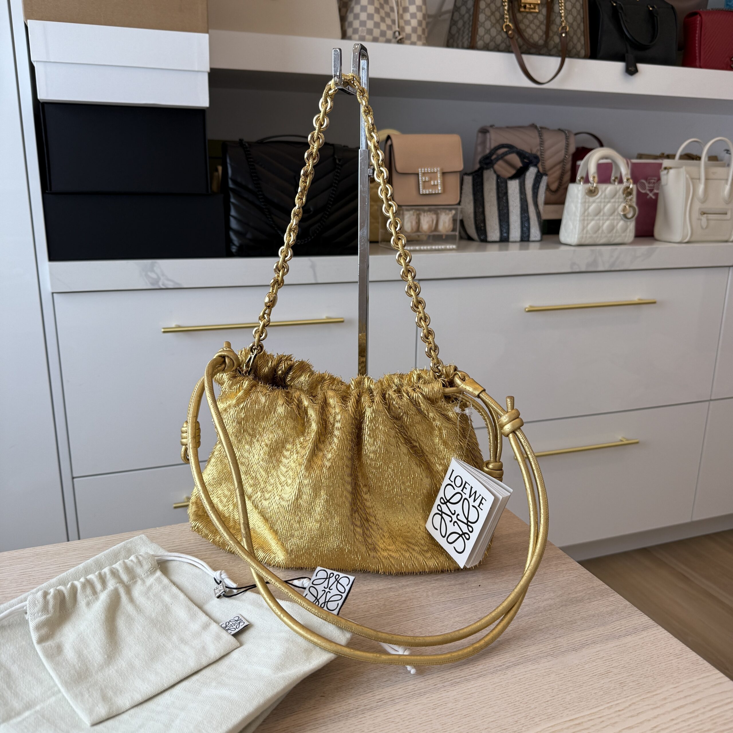 Loewe Flamenco Metallic Fringed Leather Shoulder Bag