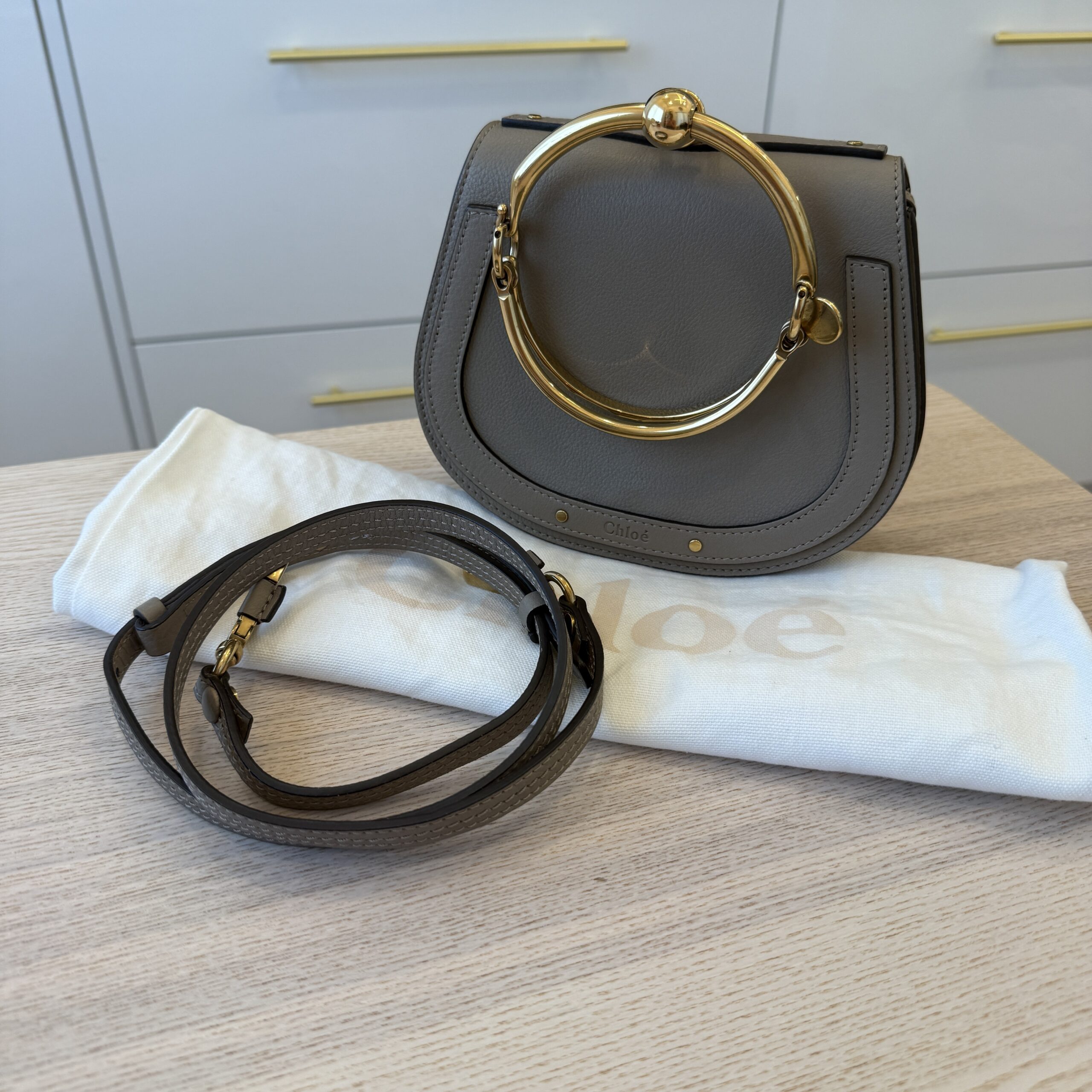 Chloe Calfskin Suede Small Nile Bracelet Bag Motty Grey