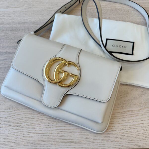 Gucci Calfskin Small Arli Flap Shoulder Bag Mystic White