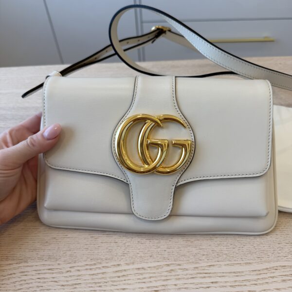 Gucci Calfskin Small Arli Flap Shoulder Bag Mystic White