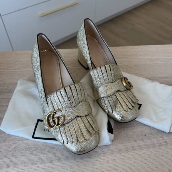 Gucci Metallic Gold Loafer Heel Size 38