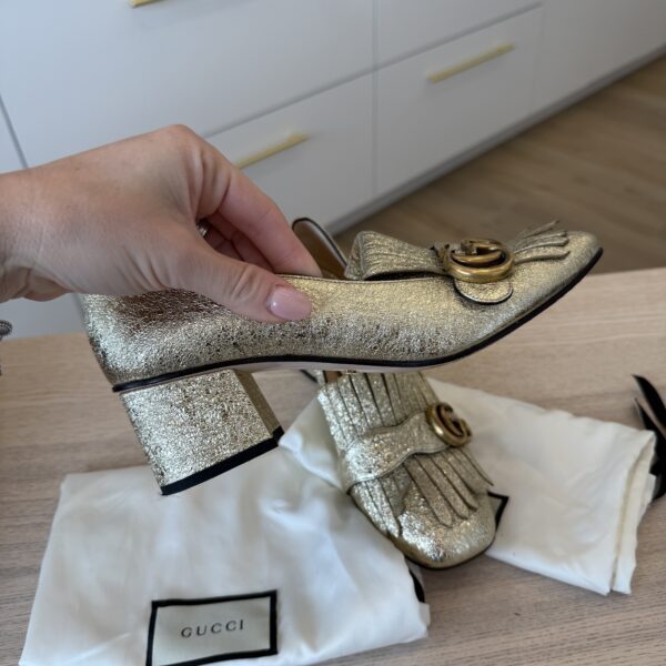 Gucci Metallic Gold Loafer Heel Size 38