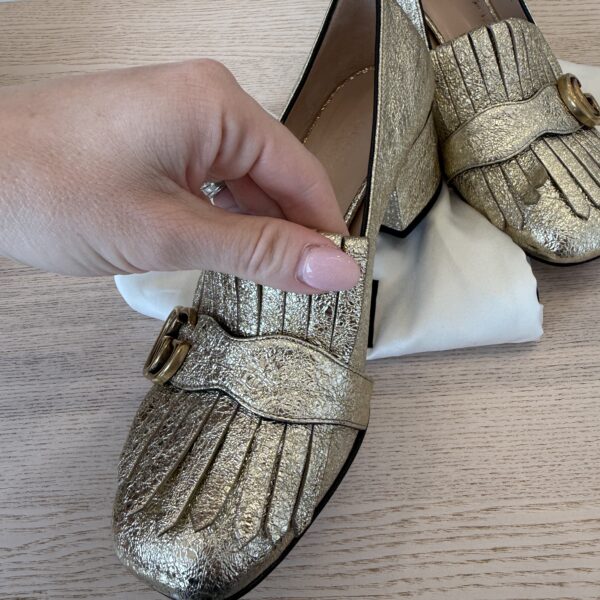 Gucci Metallic Gold Loafer Heel Size 38