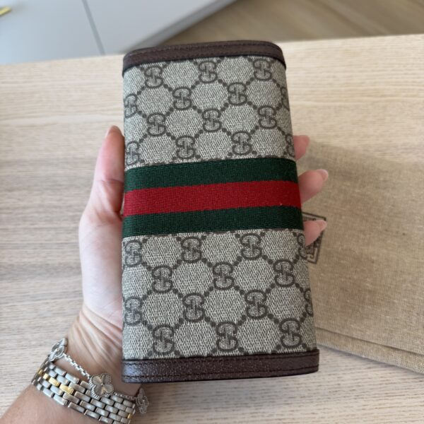 GUCCI GG Supreme Monogram Web Ophidia Continental Wallet Brown