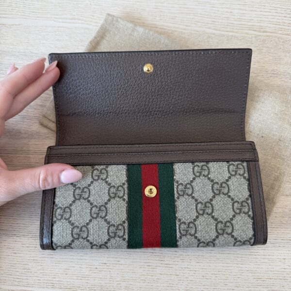 GUCCI GG Supreme Monogram Web Ophidia Continental Wallet Brown