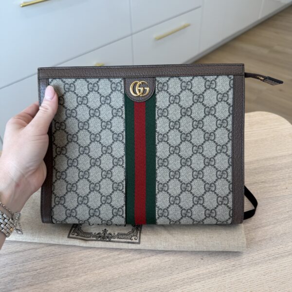 Gucci Ophidia Pouch GG Coated Canvas Medium