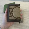 Gucci Monogram Jumbo GG Textured Dollar Calfskin Diana Card Case Wallet Camel Ebony New Acero