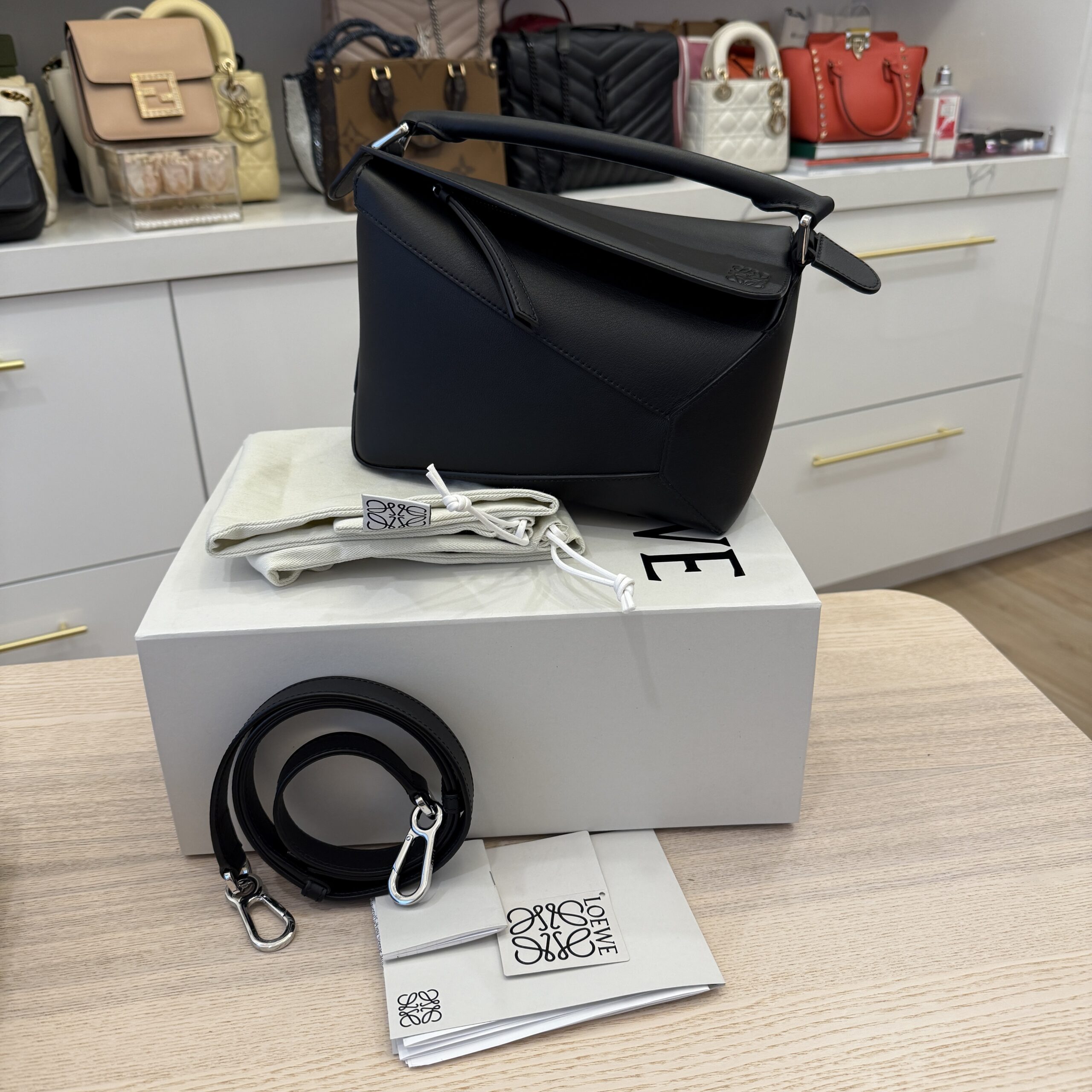 Loewe Small Puzzle Edge Bag in Classic Grained Calfskin Black