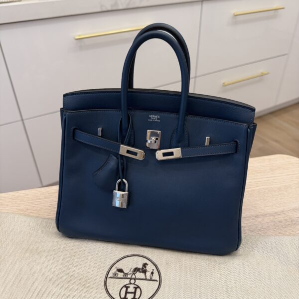 Hermes Birkin Handbag Bleu De Malte Swift with Palladium Hardware 25