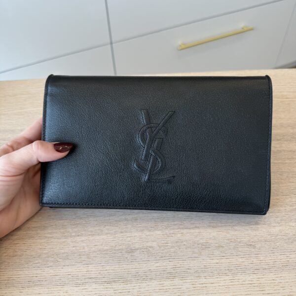 Saint Laurent Calfskin Monogram Belle de Jour Chain Clutch Black