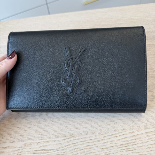Saint Laurent Calfskin Monogram Belle de Jour Chain Clutch Black