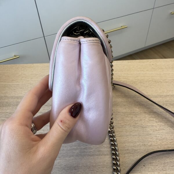 Gucci Iridescent Nappa Chevron Matelasse Mini GG Marmont Shoulder Bag Iridescent Escape Pink