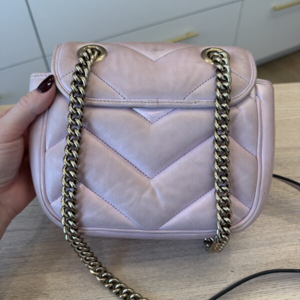 Gucci Iridescent Nappa Chevron Matelasse Mini GG Marmont Shoulder Bag Iridescent Escape Pink