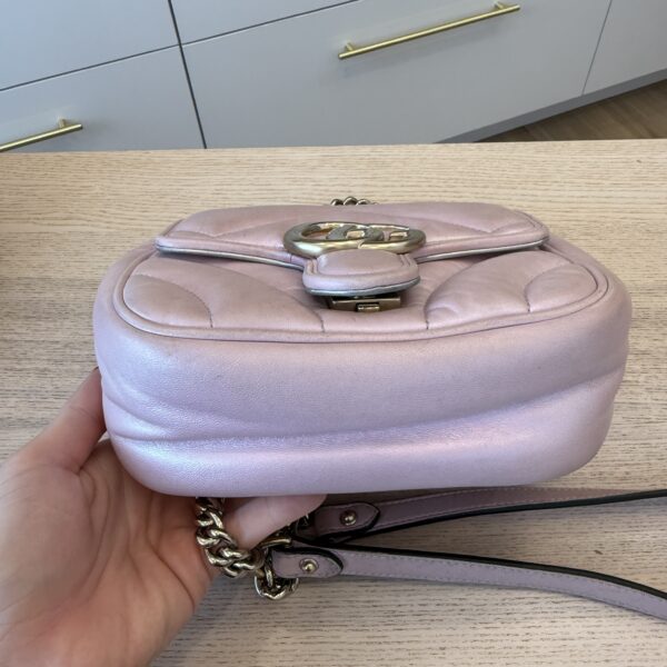 Gucci Iridescent Nappa Chevron Matelasse Mini GG Marmont Shoulder Bag Iridescent Escape Pink