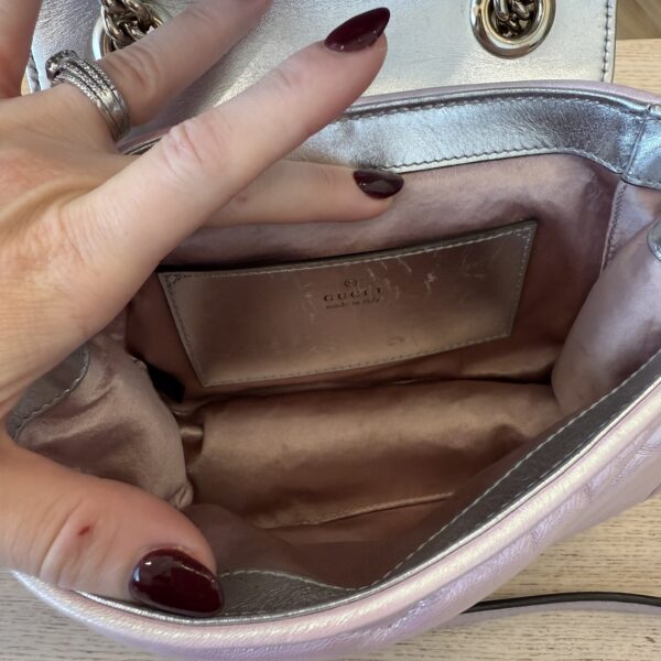 Gucci Iridescent Nappa Chevron Matelasse Mini GG Marmont Shoulder Bag Iridescent Escape Pink