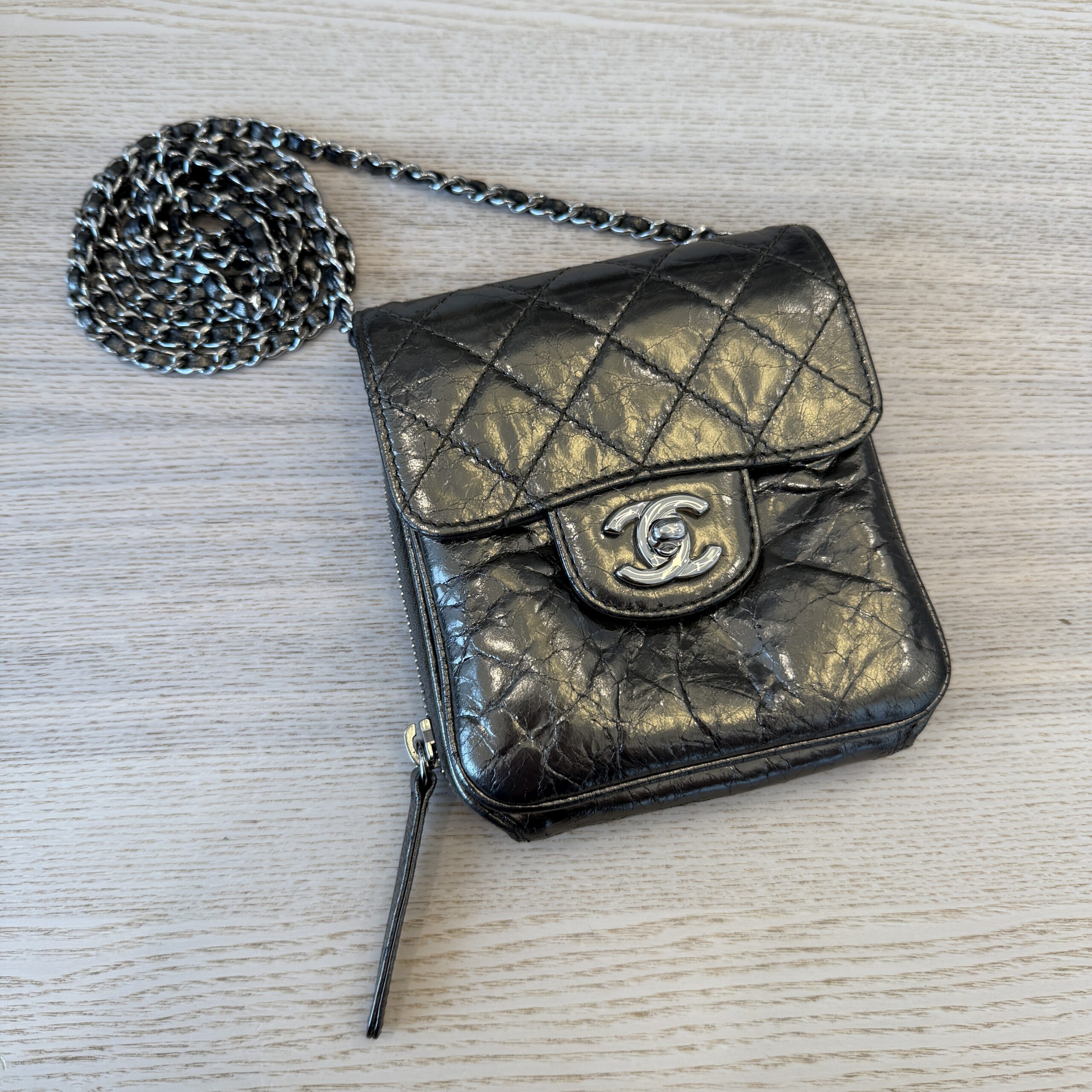Chanel Wallet on Chain Flap Bag Quilted Metallic Calfskin Mini