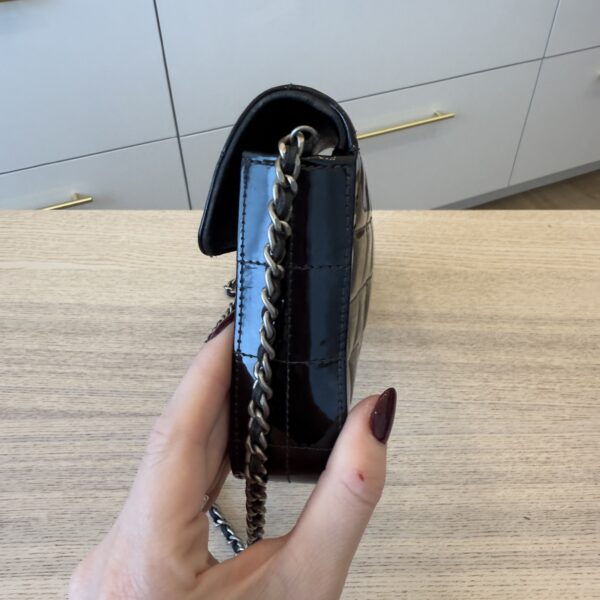 Chanel Patent East West Chocolate Bar Flap Black Silver Hardware