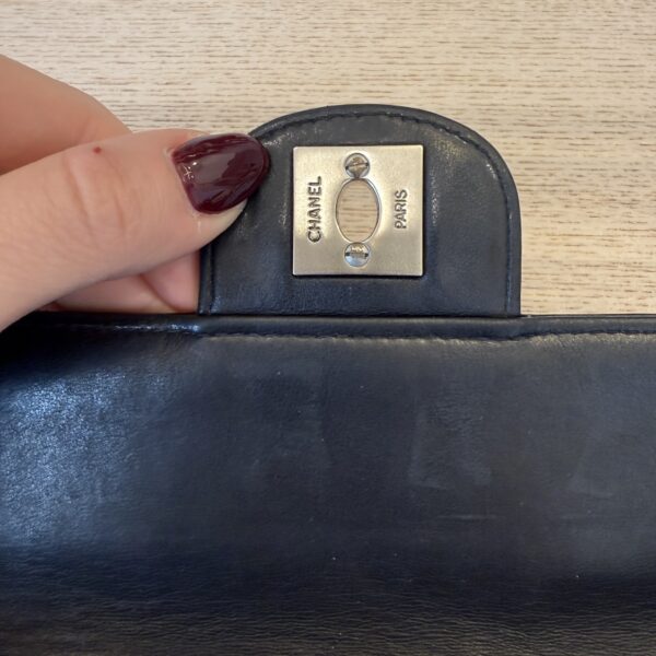 Chanel Patent East West Chocolate Bar Flap Black Silver Hardware