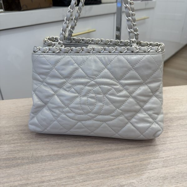 Chanel Off White Quilted Glazed Leather Small Chain Me Tote