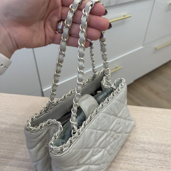 Chanel Off White Quilted Glazed Leather Small Chain Me Tote
