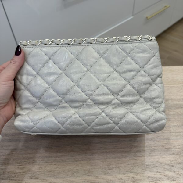 Chanel Off White Quilted Glazed Leather Small Chain Me Tote