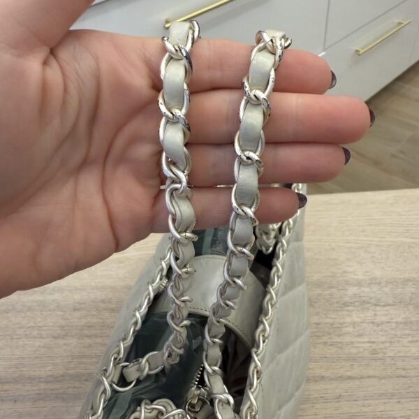 Chanel Off White Quilted Glazed Leather Small Chain Me Tote