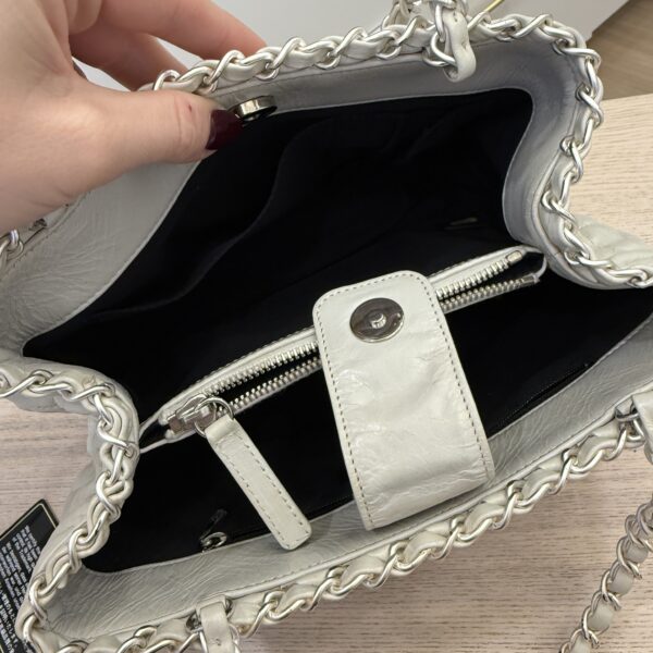 Chanel Off White Quilted Glazed Leather Small Chain Me Tote