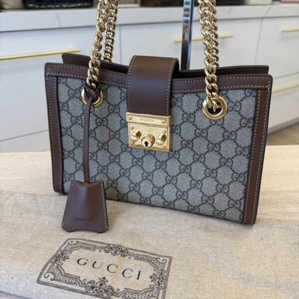 Gucci Padlock Chain Tote GG Coated Canvas with Leather Small